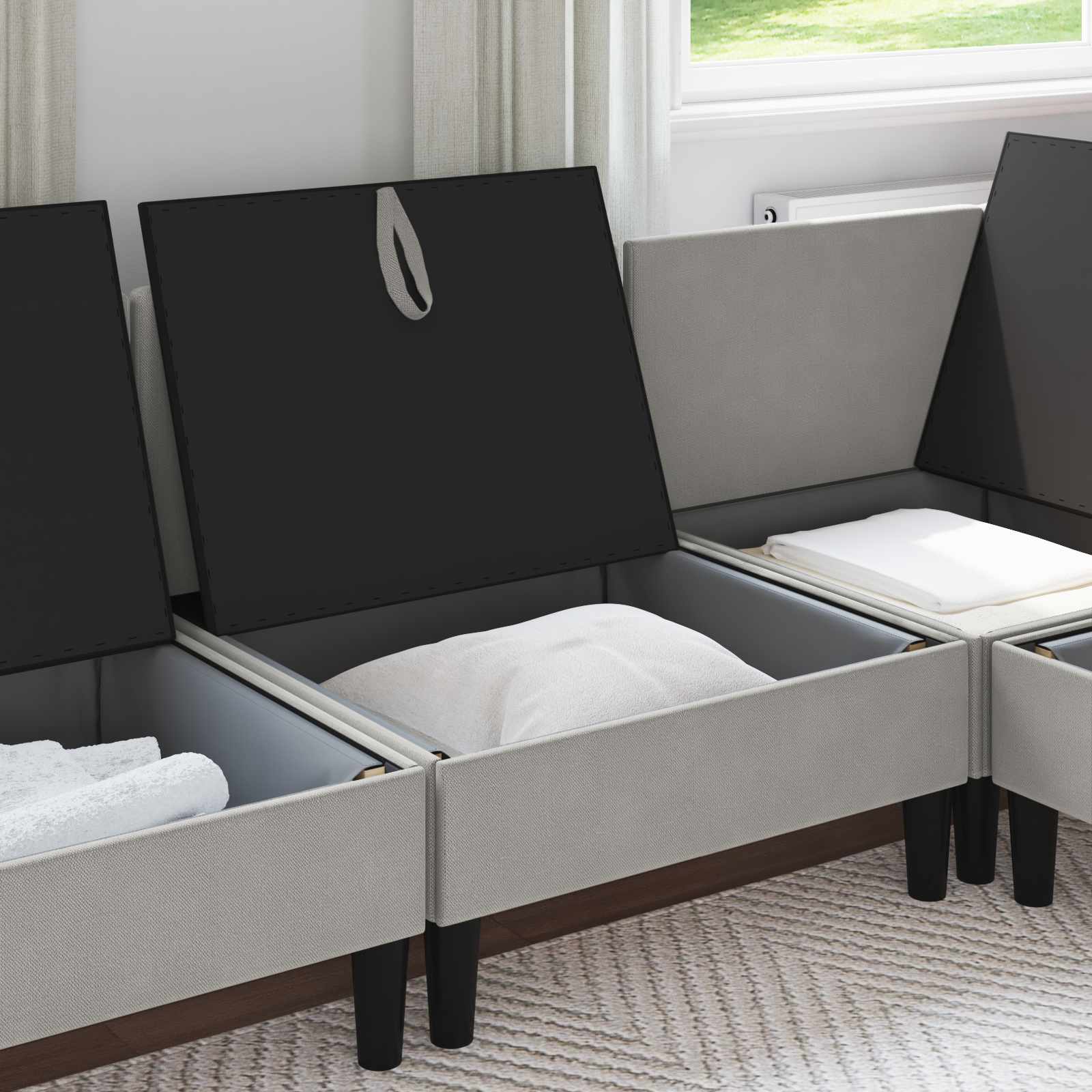 Mittelsofa mit Stauraum Hellgrau Samt