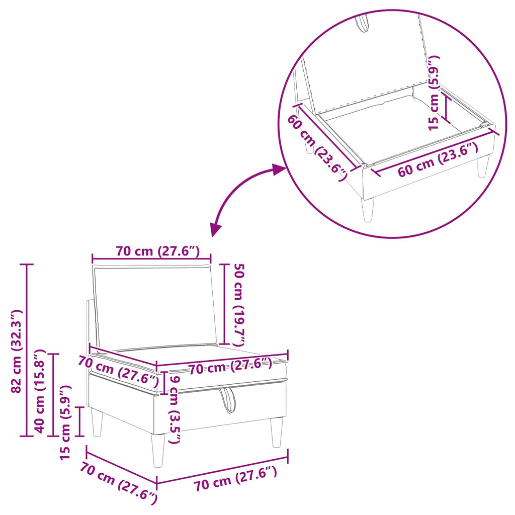 Mittelsofa mit Stauraum Schwarz Samt