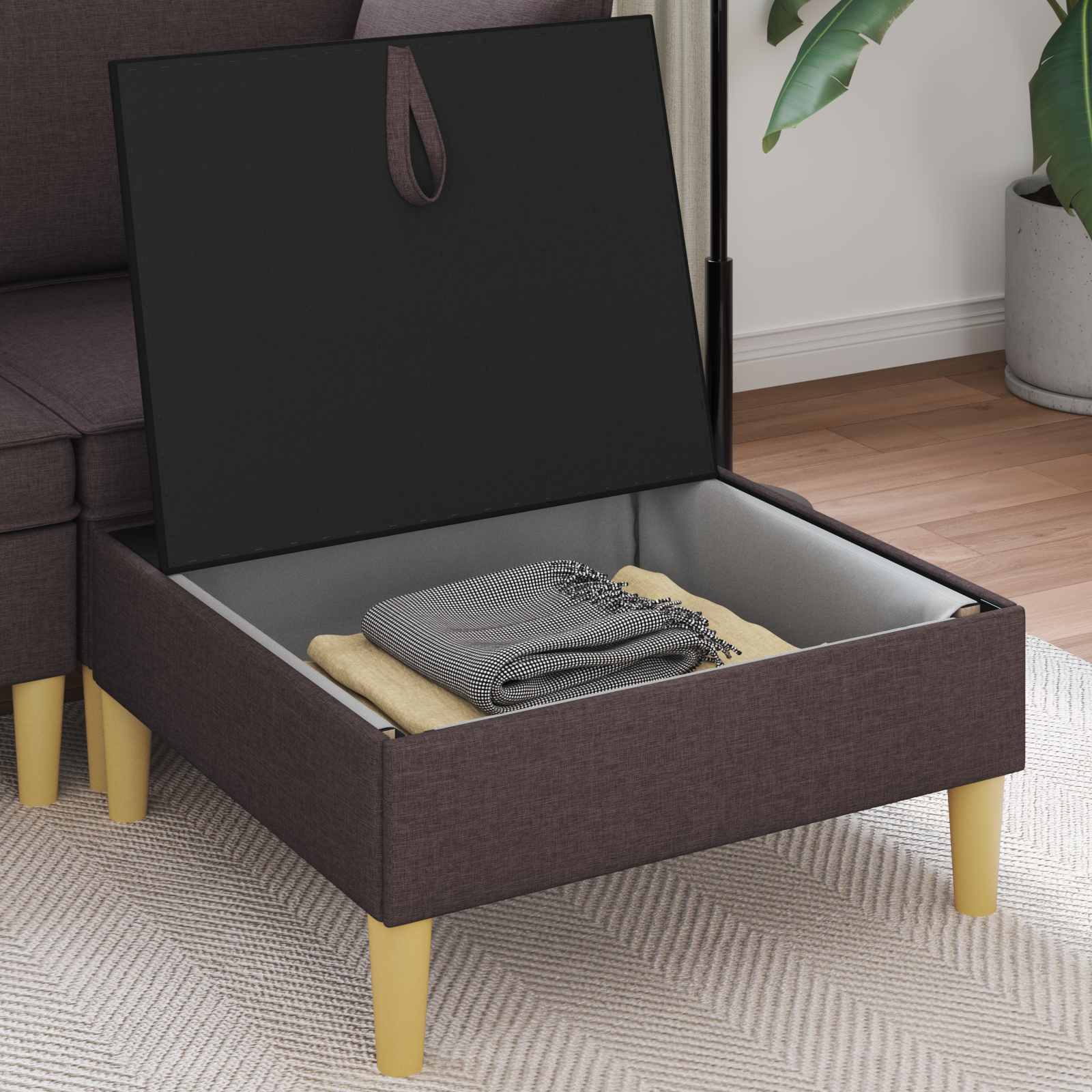Sofa-Hocker mit Stauraum Dunkelbraun Stoff