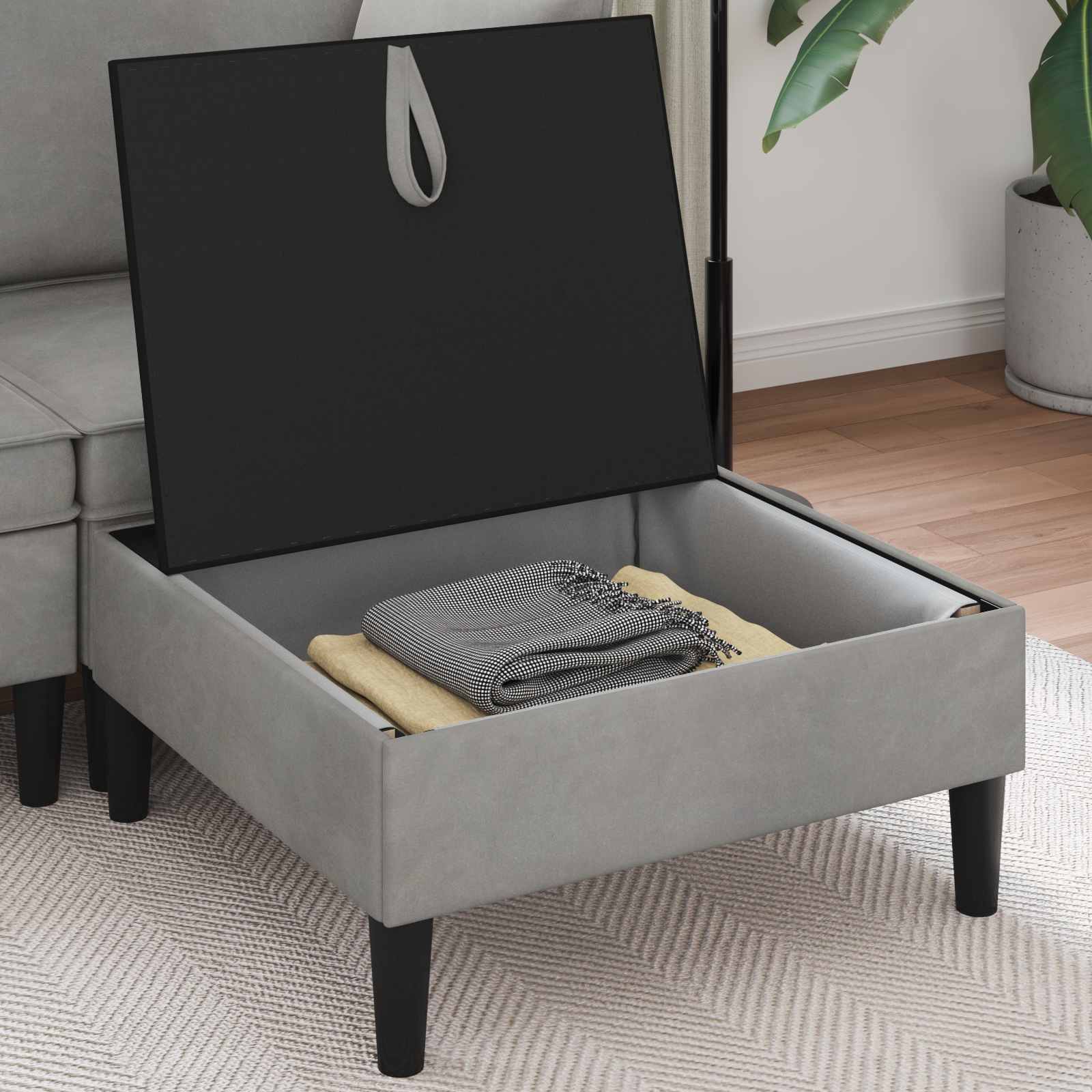 Sofa-Hocker mit Stauraum Hellgrau Samt