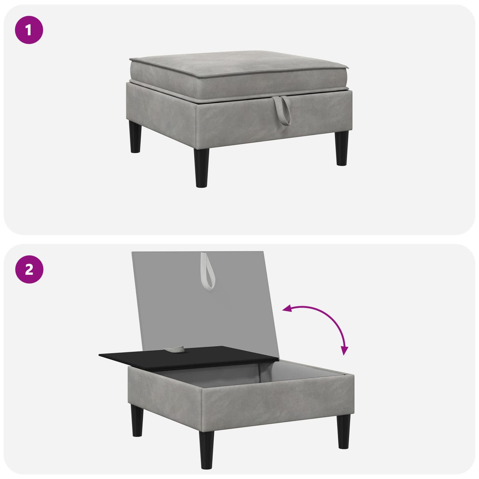 Sofa-Hocker mit Stauraum Hellgrau Samt