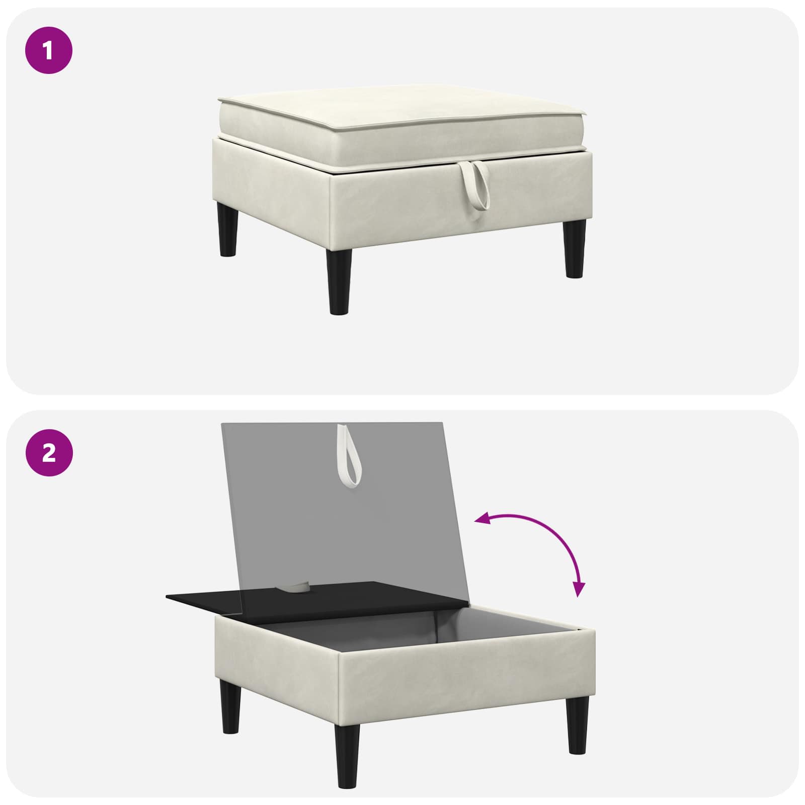 Sofa-Hocker mit Stauraum Creme Samt