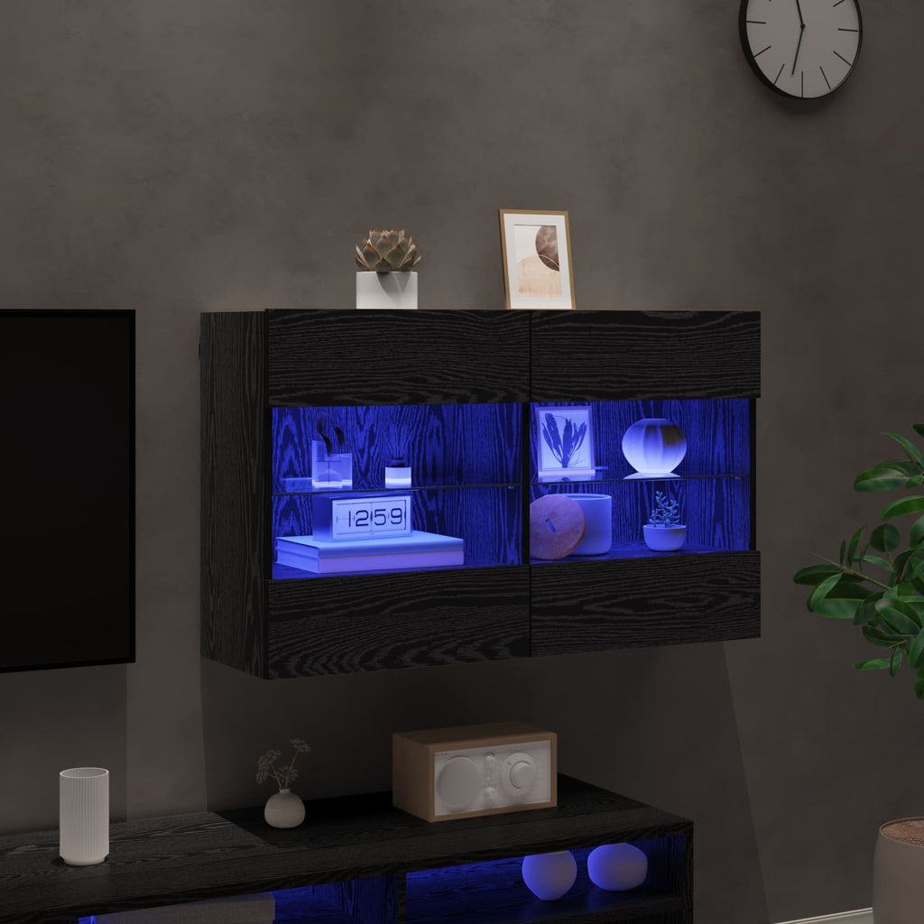 TV-Wandschrank mit LED Schwarz Eichen-Optik 98,5 x 30 x 60,5 cm