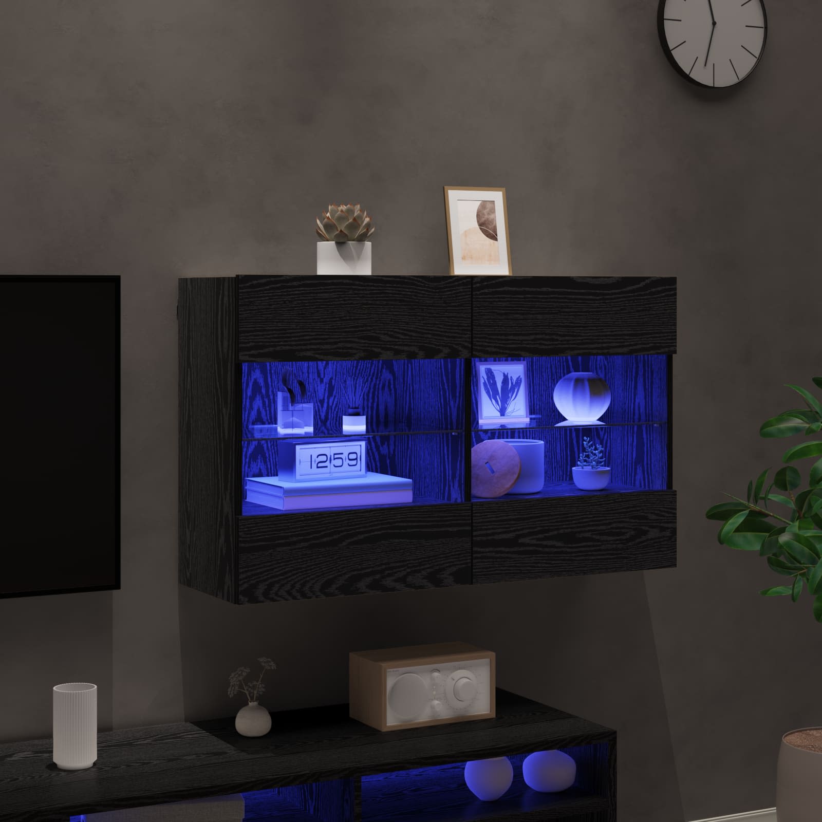 TV-Wandschrank mit LED Schwarz Eichen-Optik 98,5 x 30 x 60,5 cm