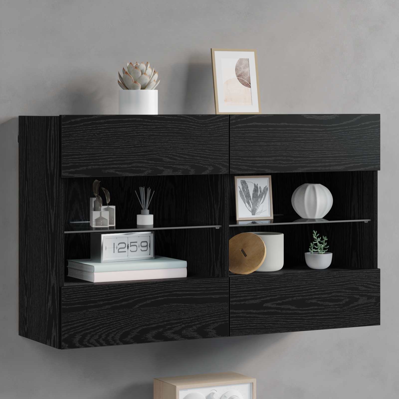 TV-Wandschrank mit LED Schwarz Eichen-Optik 98,5 x 30 x 60,5 cm