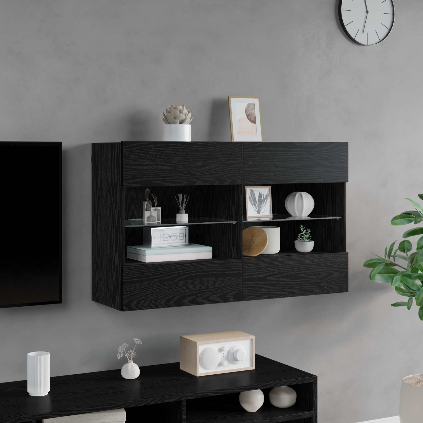 TV-Wandschrank mit LED Schwarz Eichen-Optik 98,5 x 30 x 60,5 cm