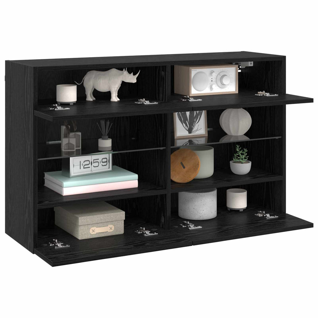 TV-Wandschrank mit LED Schwarz Eichen-Optik 98,5 x 30 x 60,5 cm