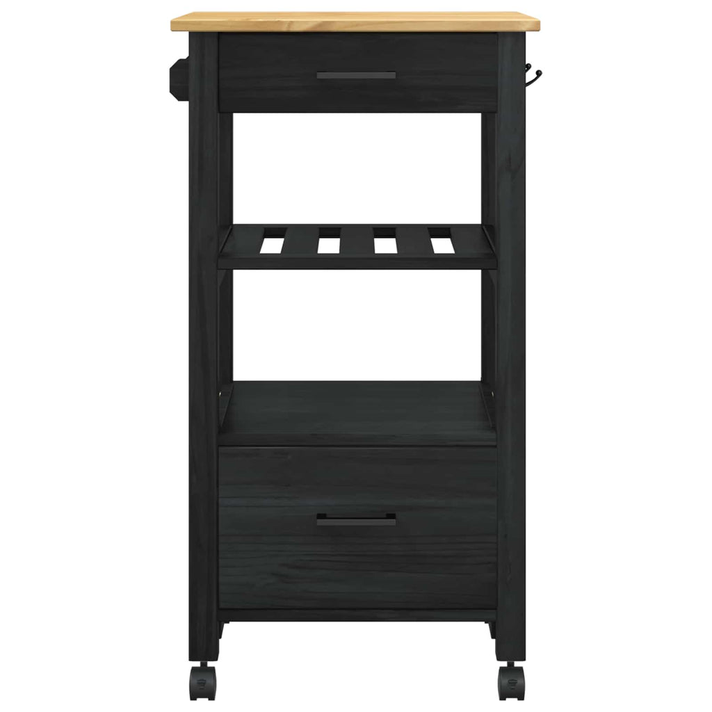 Küchentrolley MONZA Schwarz 48 x 40 x 88,5 cm Massivholz Kiefer