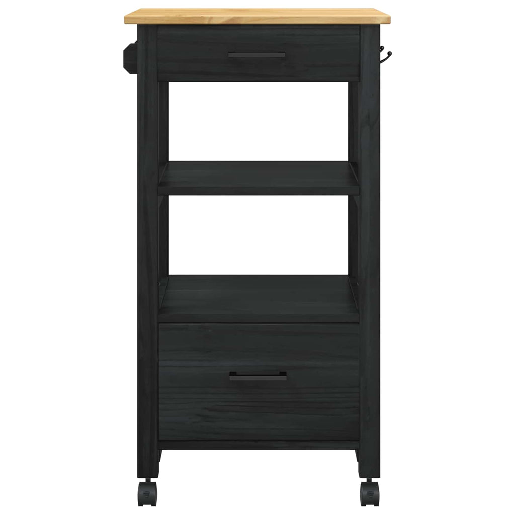 Küchentrolley MONZA Schwarz 48 x 40 x 88,5 cm Massivholz Kiefer