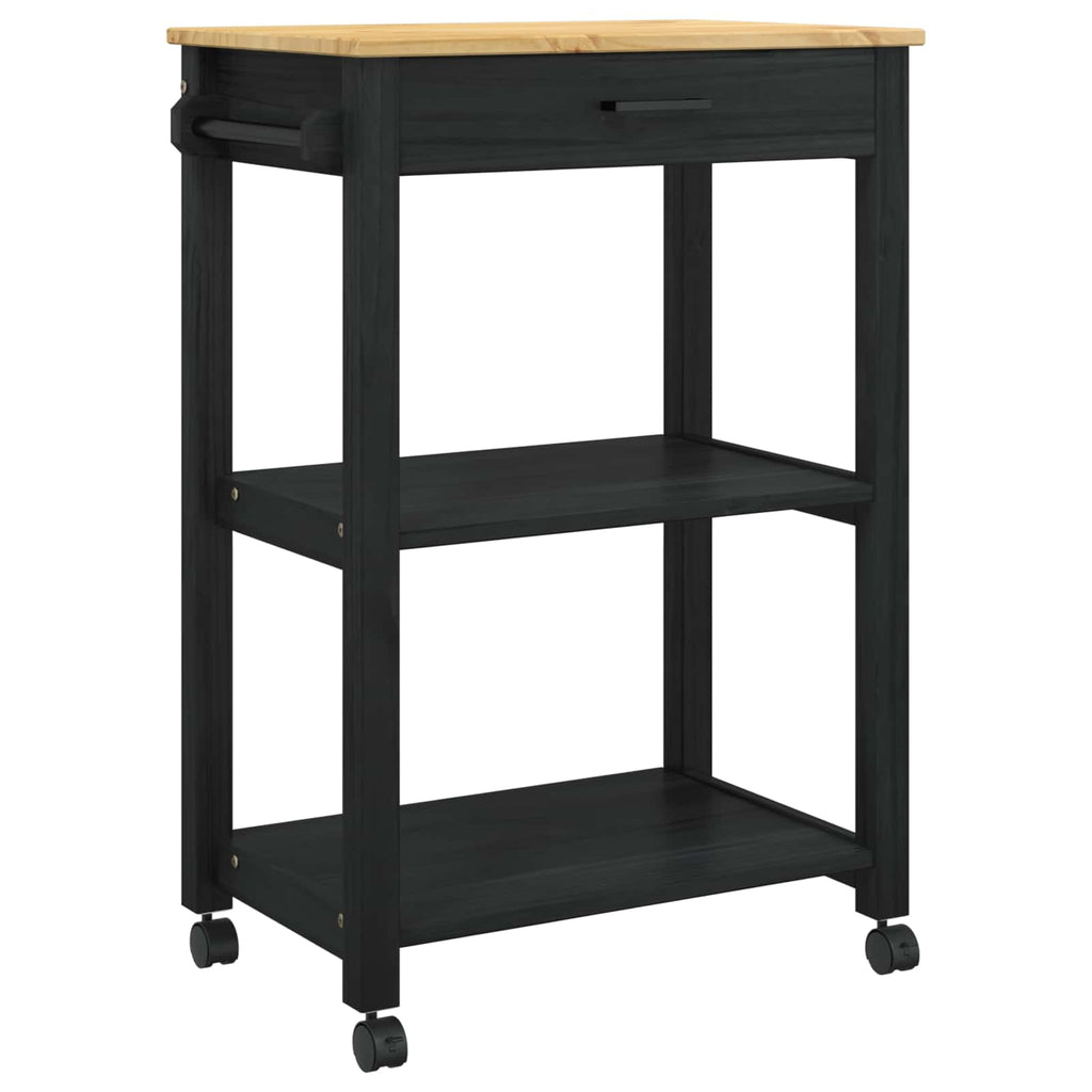 Küchentrolley MONZA Schwarz 60 x 40 x 88,5 cm Massivholz Kiefer