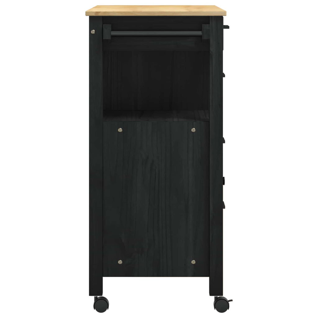 Küchentrolley MONZA Schwarz 84 x 40 x 88,5 cm Massivholz Kiefer
