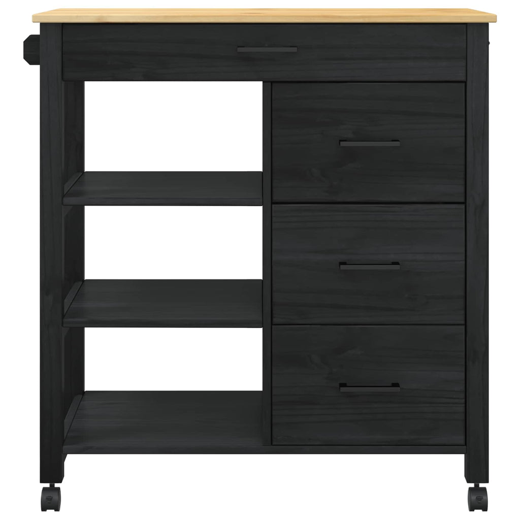 Küchentrolley MONZA Schwarz 84 x 40 x 88,5 cm Massivholz Kiefer