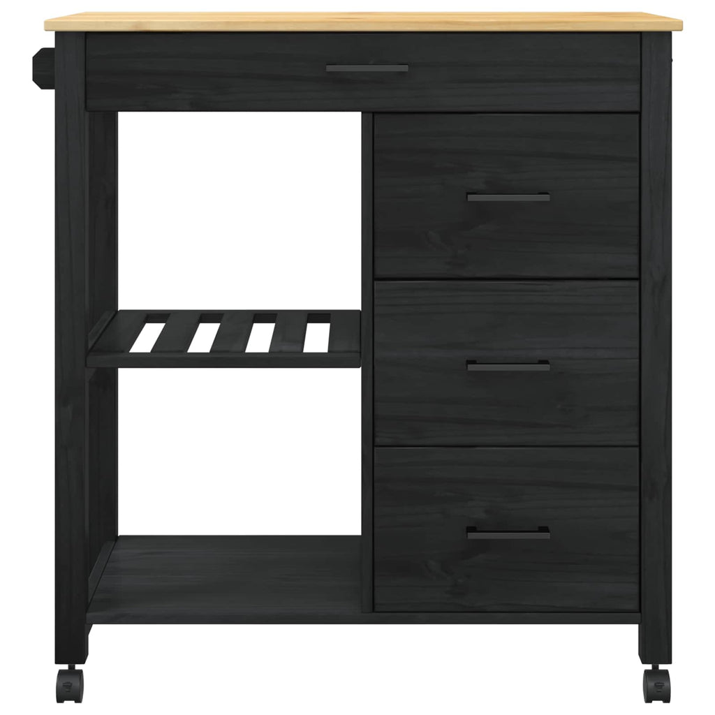 Küchentrolley MONZA Schwarz 84 x 40 x 88,5 cm Massivholz Kiefer