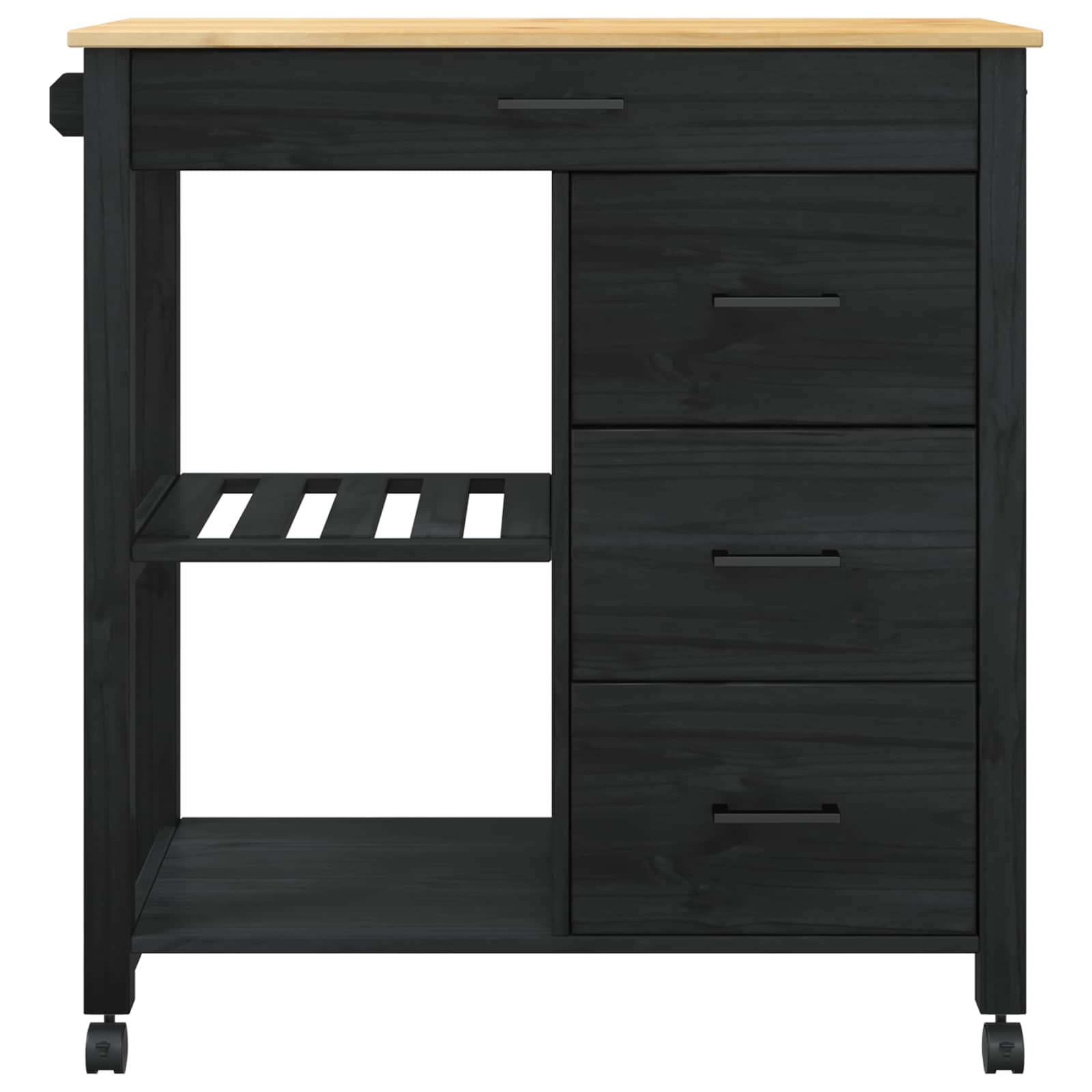 Küchentrolley MONZA Schwarz 84 x 40 x 88,5 cm Massivholz Kiefer