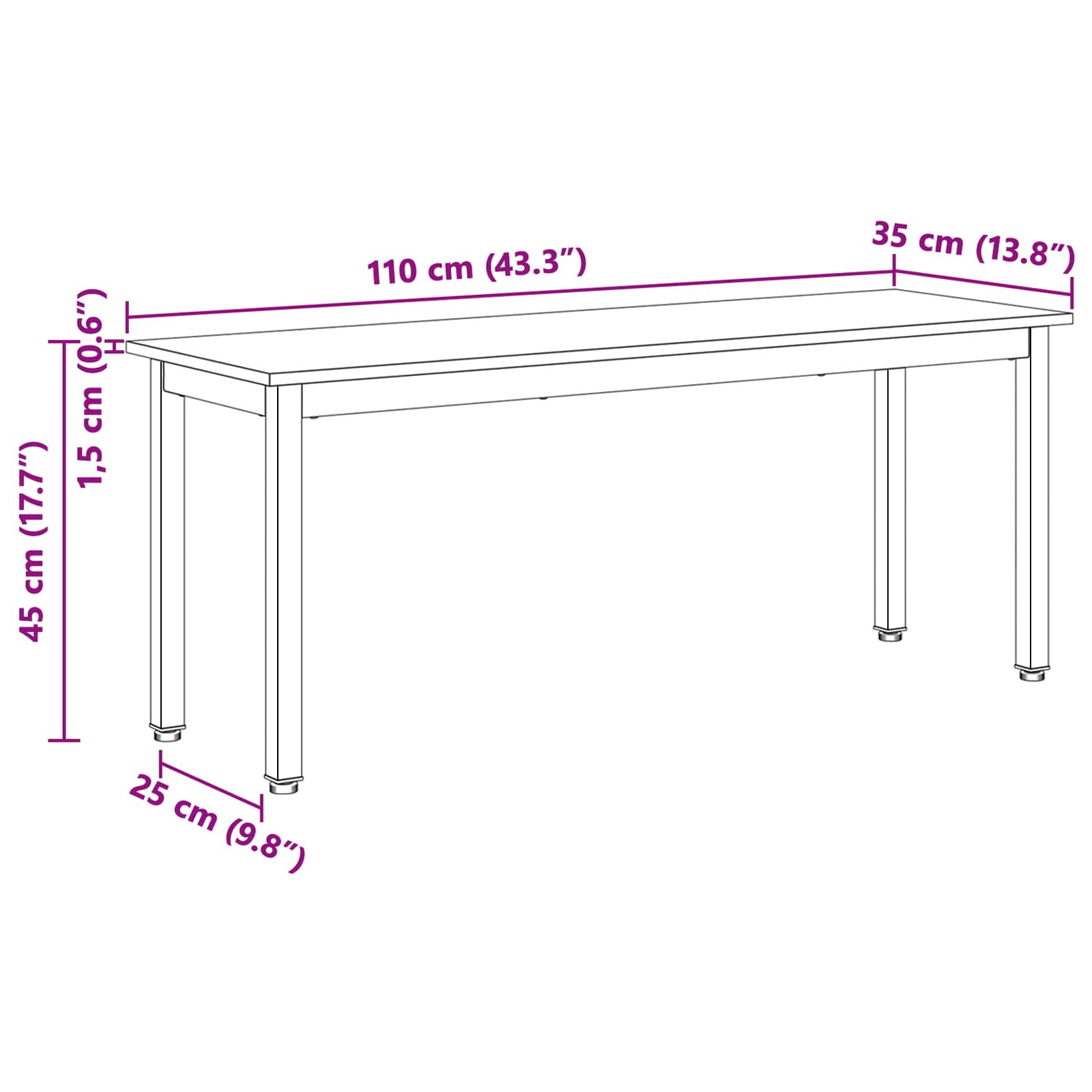 Bank Weiß 110 x 35 x 45 cm Massives Kiefernholz
