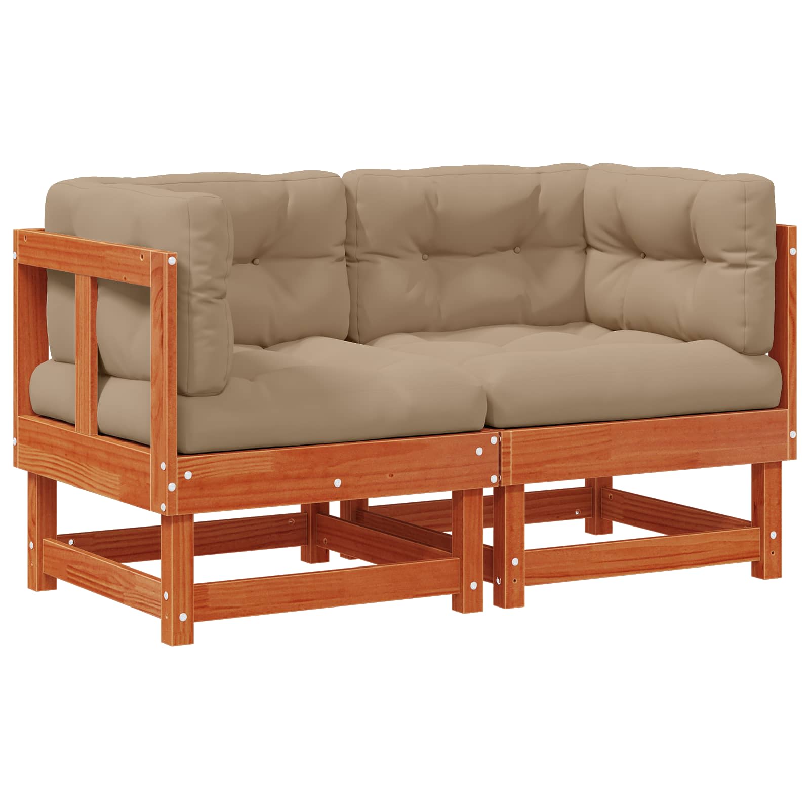 2 pcs Gartenecksofa Massives Kiefernholz Wachsbraun
