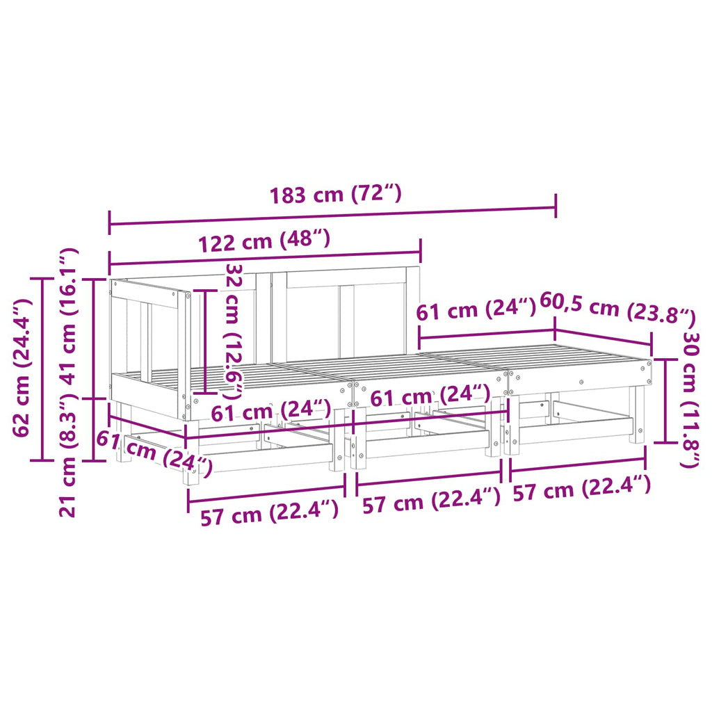 Sectional Sofa Einheiten Wachsbraun 183 x 61 x 62 cm