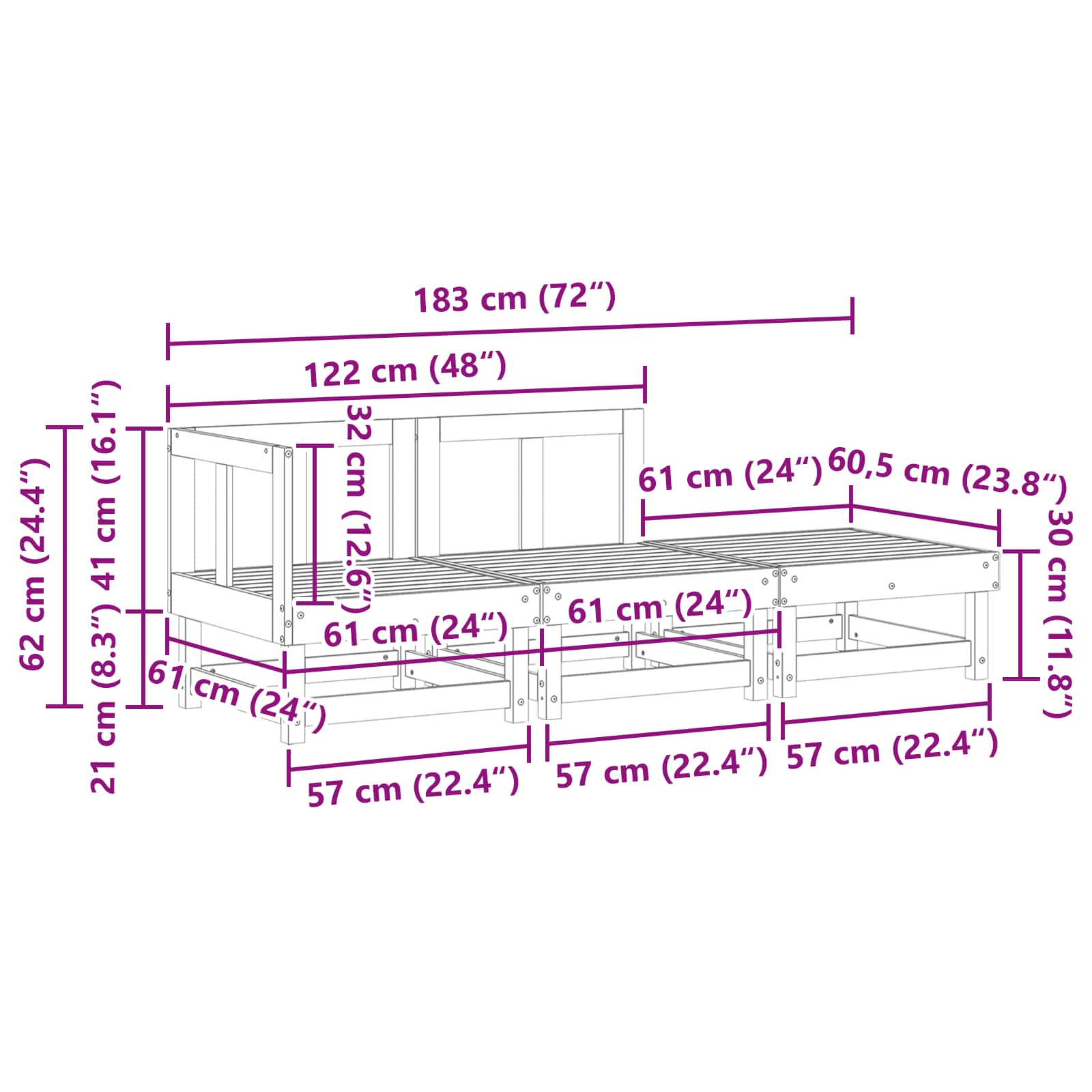 Sectional Sofa Einheiten Wachsbraun 183 x 61 x 62 cm