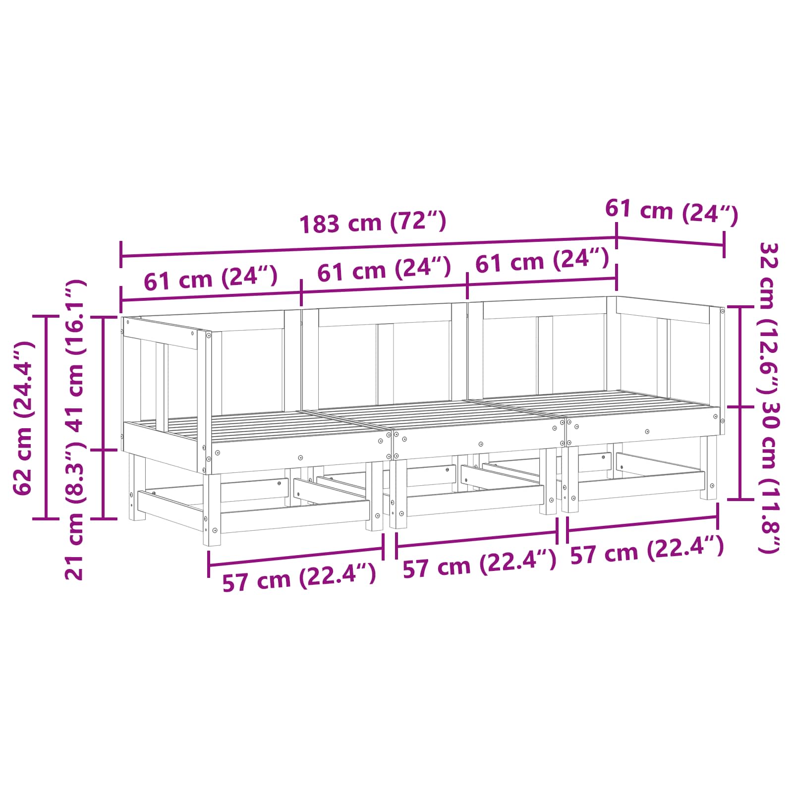 Sectional Sofa Einheiten Wachsbraun 183 x 61 x 62 cm