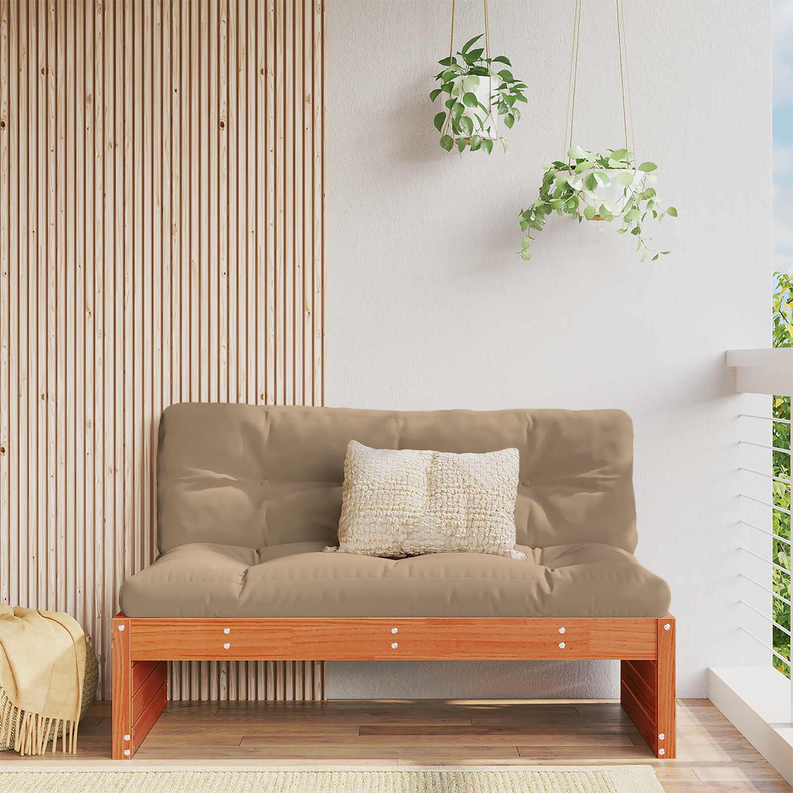 Garten Mittelssofa Massivholz Kiefer Wachsbraun