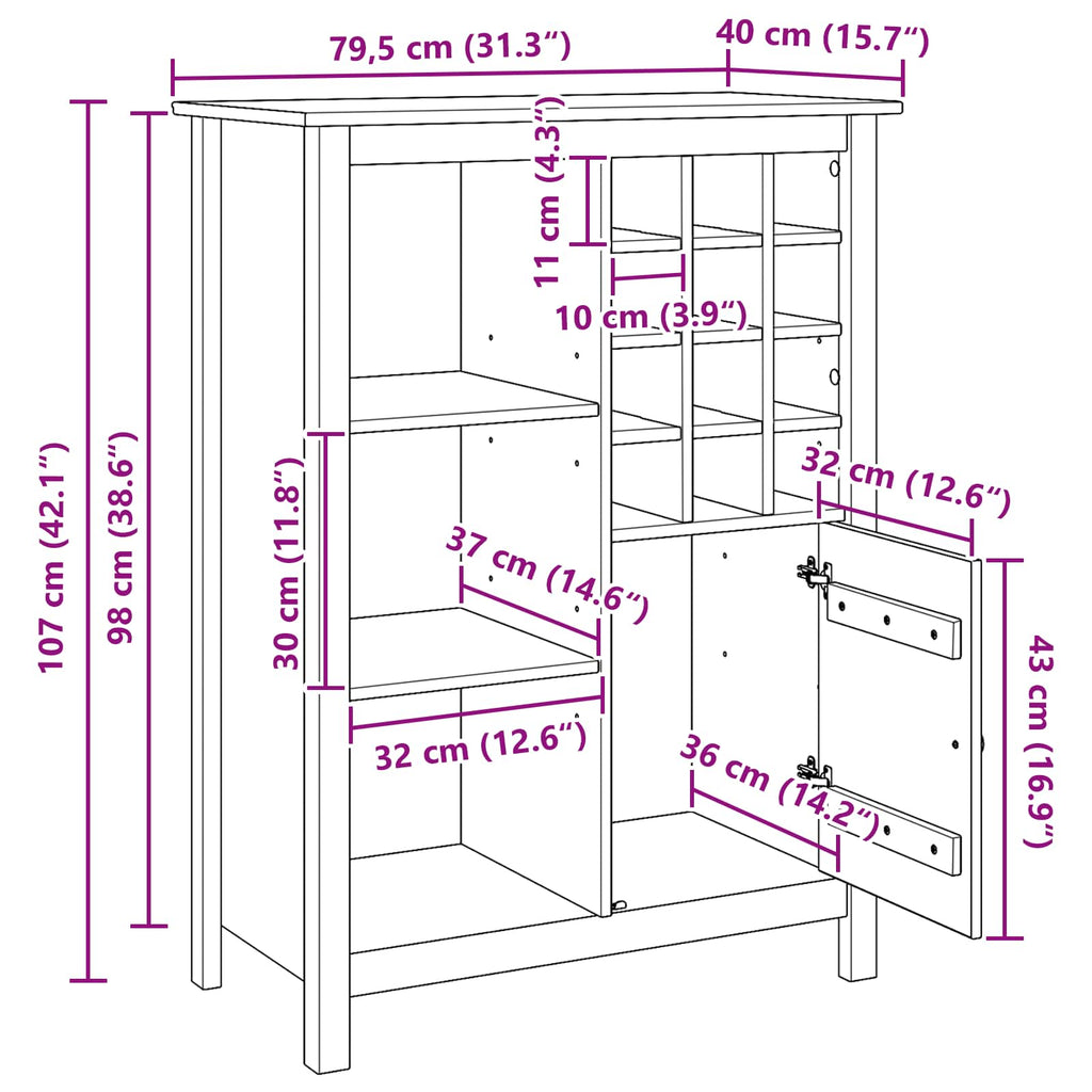 Weinschrank HILL Honigbraun 79,5 x 40 x 107,5 cm