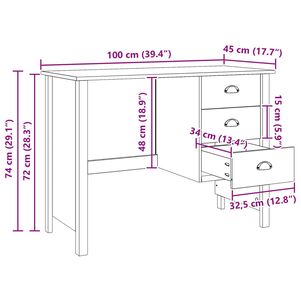 Schreibtisch mit Schubladen HILL Honigbraun 100 x 45 x 74 cm