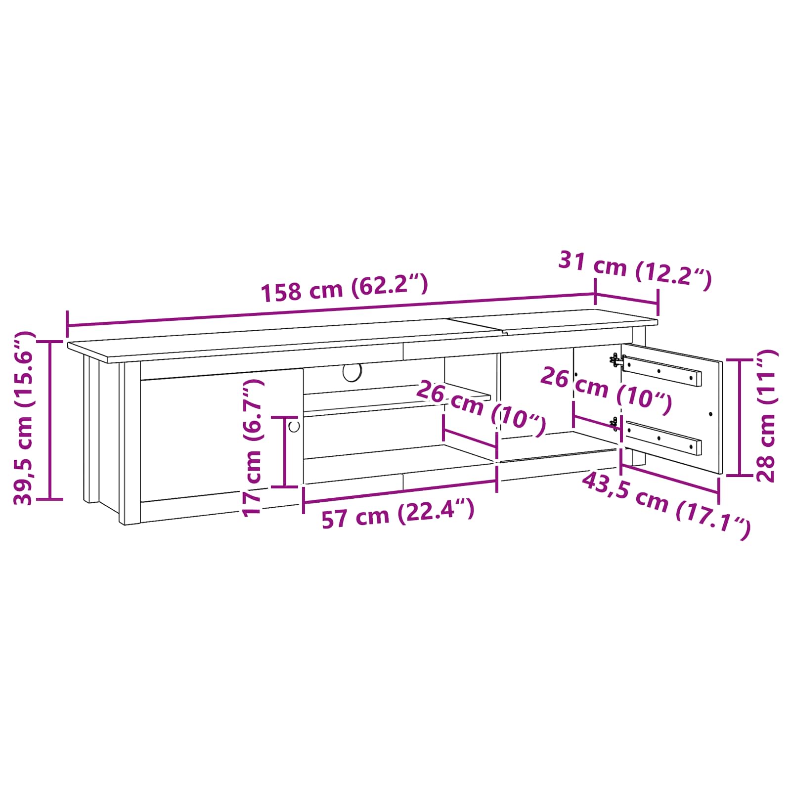 TV Rack HILL Honigbraun 158 x 40 x 39,5 cm Massives Kiefernholz