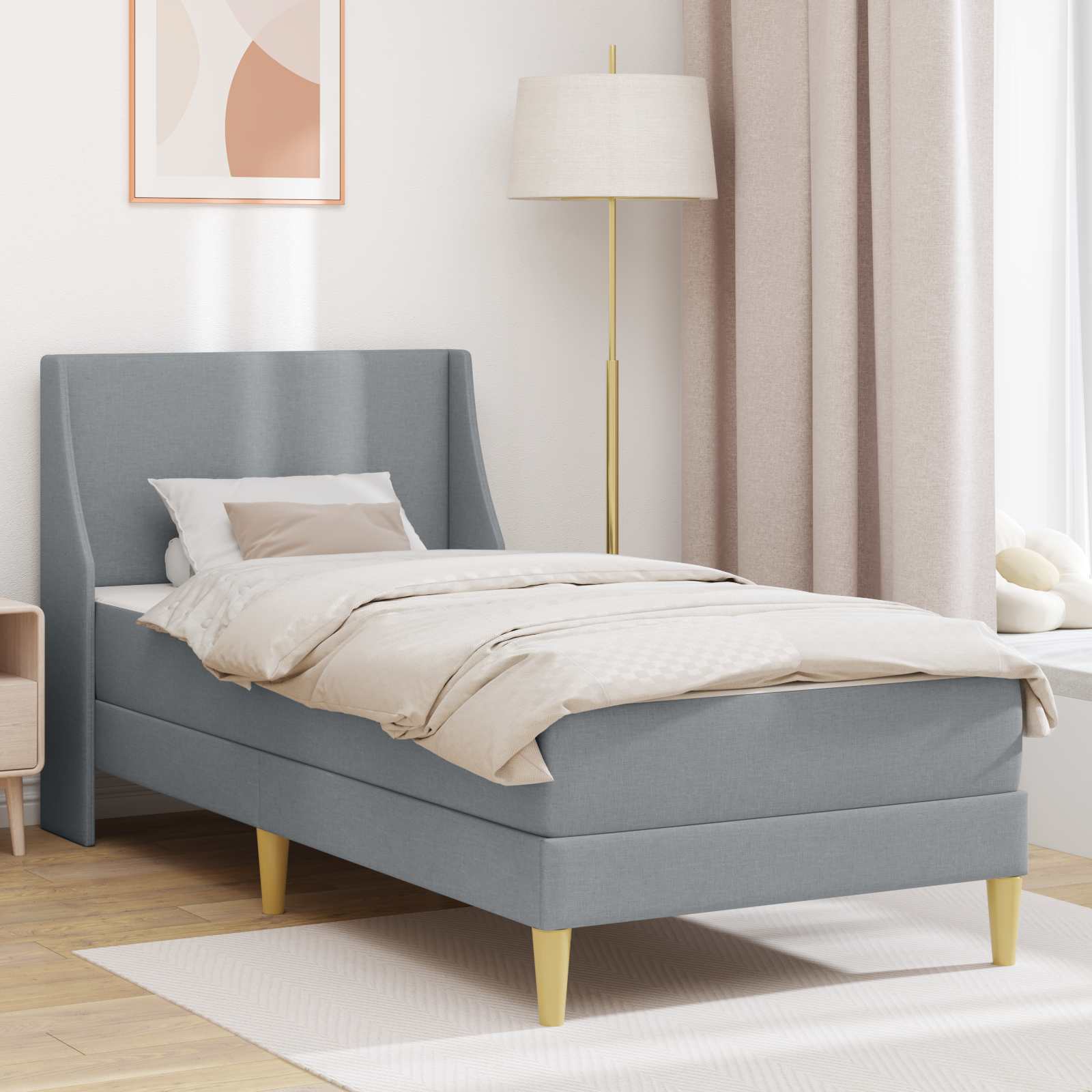 Bettgestell mit Matratze Hellgrau 90 x 200 cm Polyester