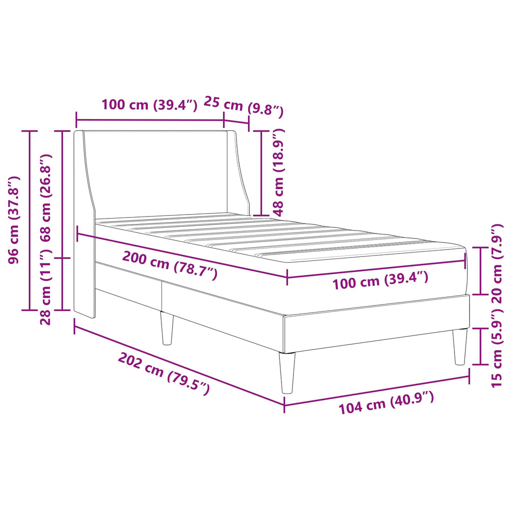 Bettgestell mit Matratze Dunkelgrau 100 x 200 cm Polyester