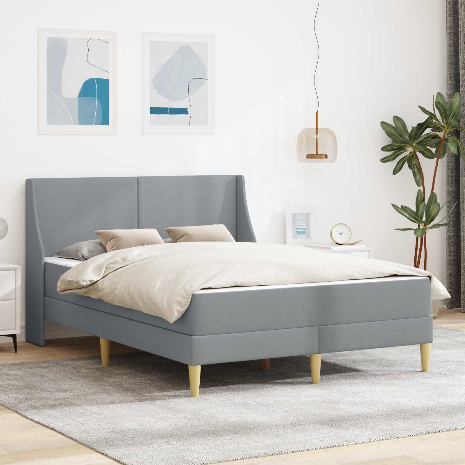 Bettgestell mit Matratze Hellgrau 140 x 200 cm Polyester