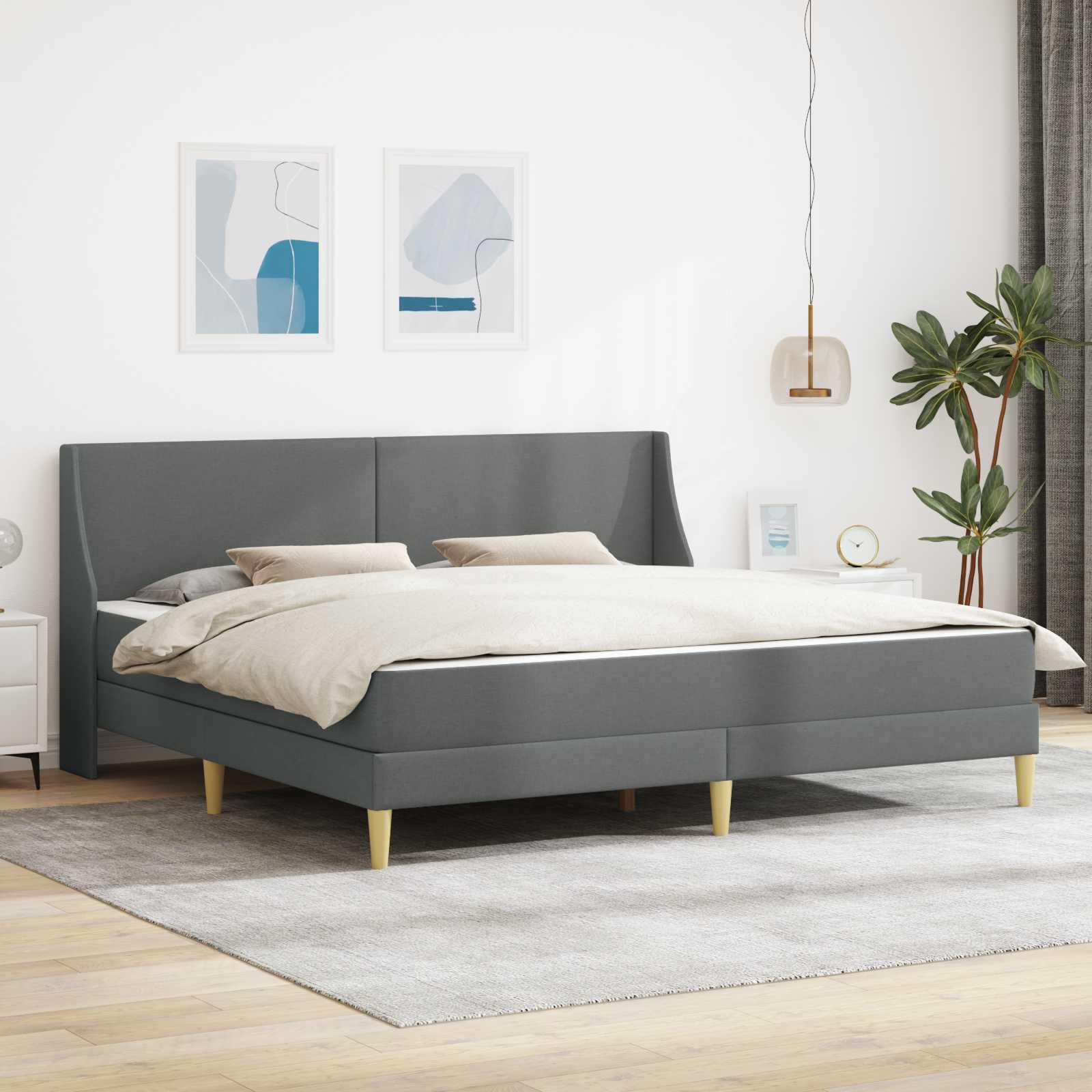 Bettgestell mit Matratze Dunkelgrau 180 x 200 cm Polyester