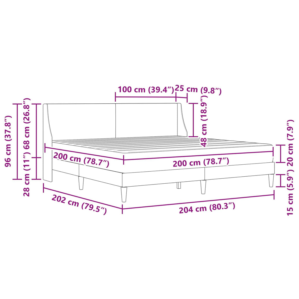 Bettgestell mit Matratze Hellgrau 200 x 200 cm Polyester