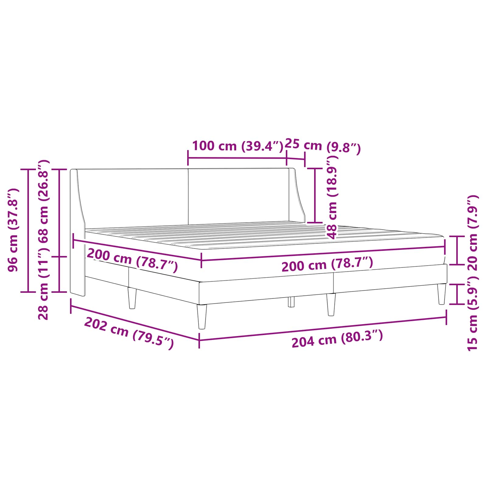 Bettgestell mit Matratze Hellgrau 200 x 200 cm Polyester