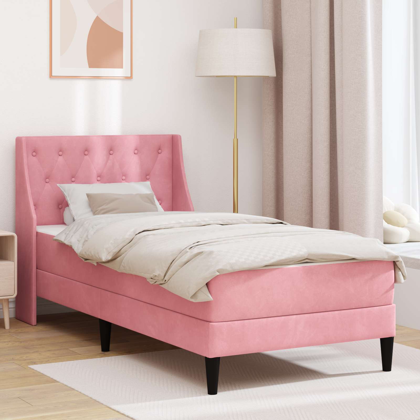 Bettgestell mit Matratze mit Matratze Rosa 80 x 200 cm Samt
