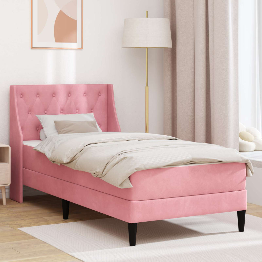 Bettgestell mit Matratze mit Matratze Rosa 90 x 200 cm Samt