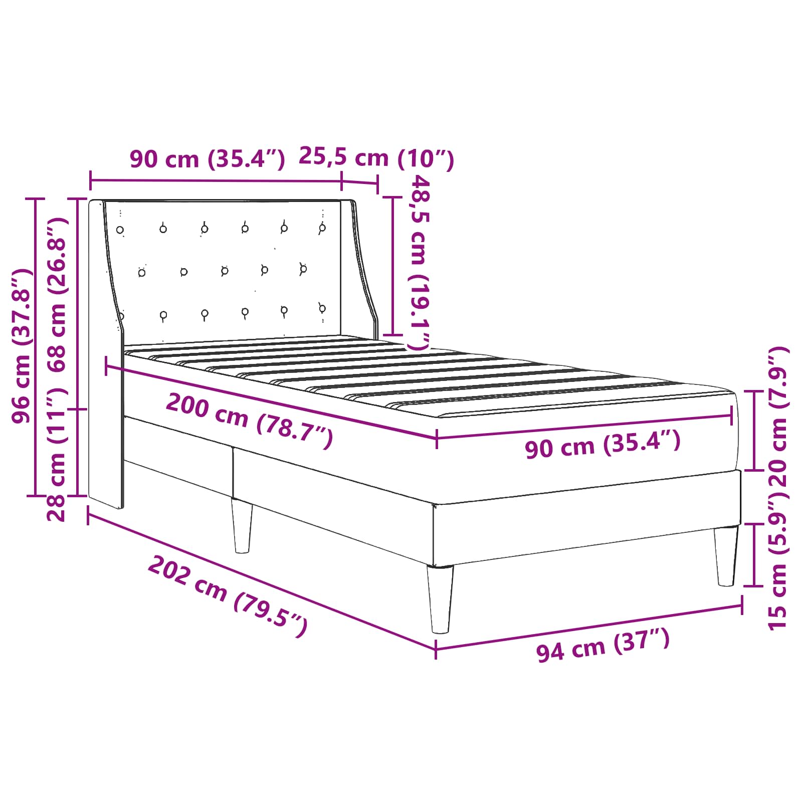 Bettgestell mit Matratze mit Matratze Rosa 90 x 200 cm Samt