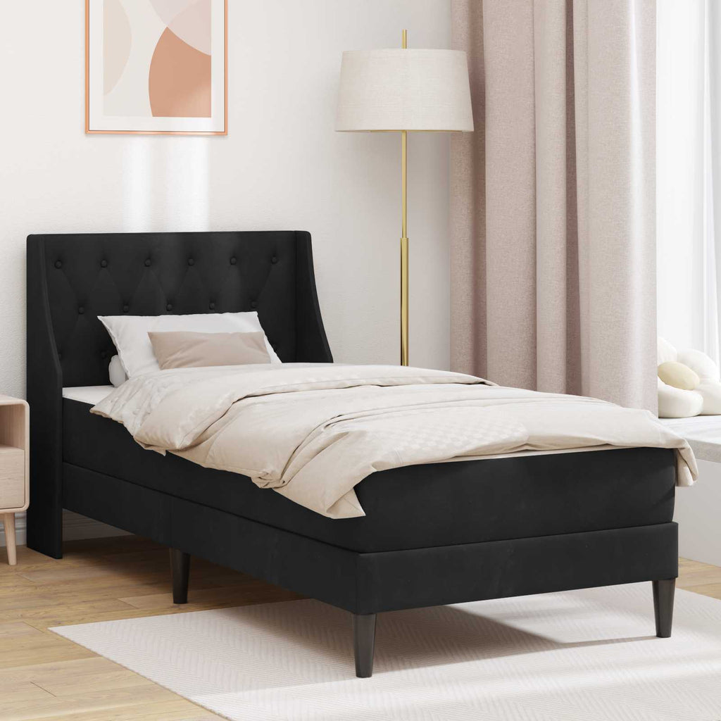 Bettgestell mit Matratze mit Matratze Schwarz 90 x 200 cm Samt