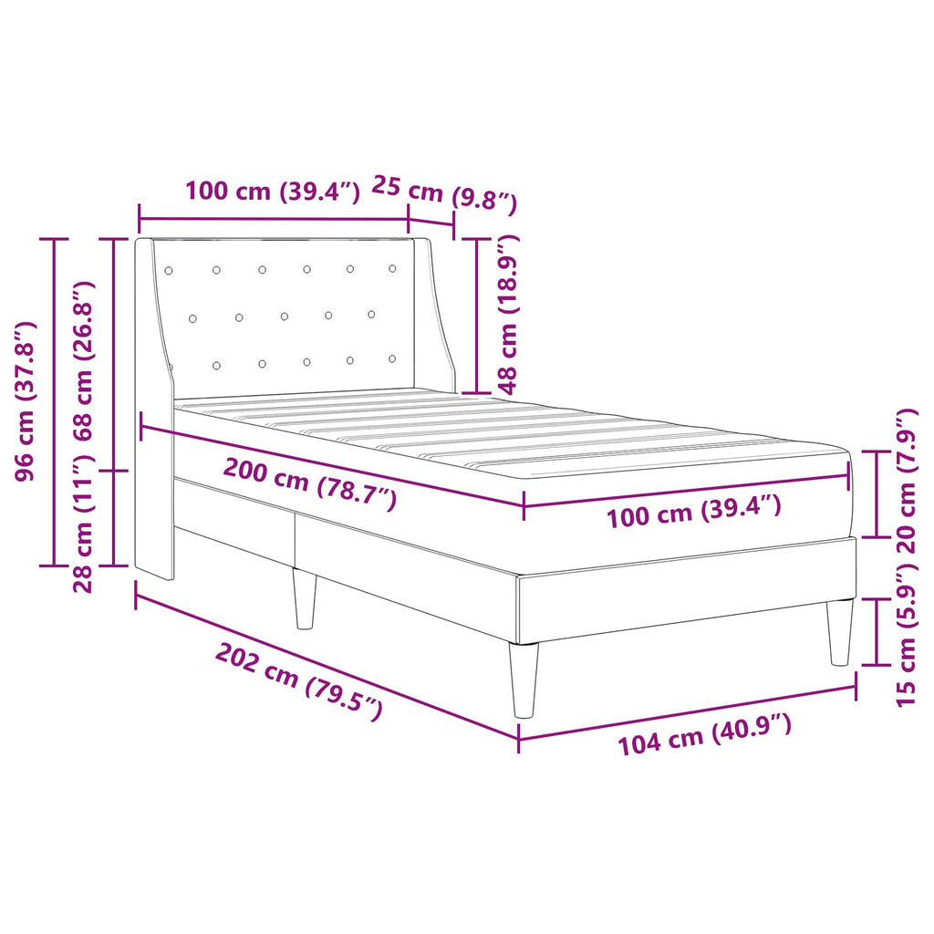 Bettgestell mit Matratze mit Matratze Blau 100 x 200 cm Samt