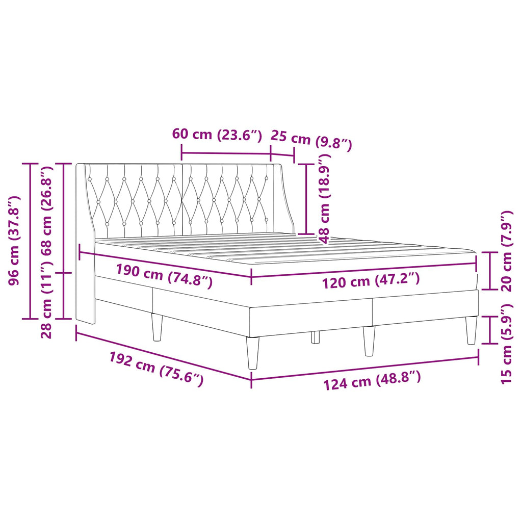 Bettgestell mit Matratze Dunkelgrau 120 x 190 cm Samt