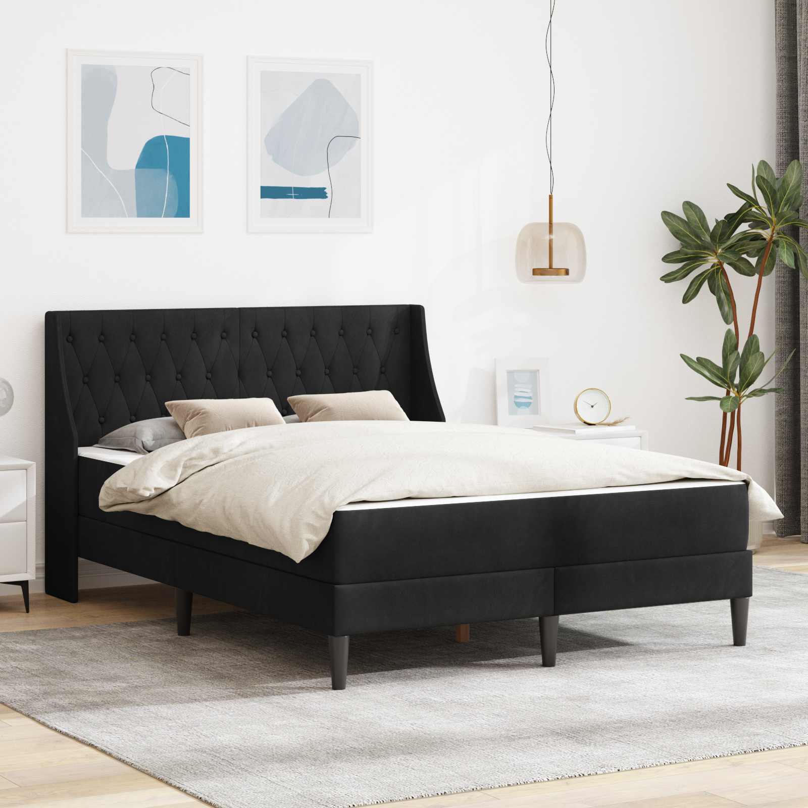 Bettgestell mit Matratze mit Matratze Schwarz 120 x 200 cm Samt