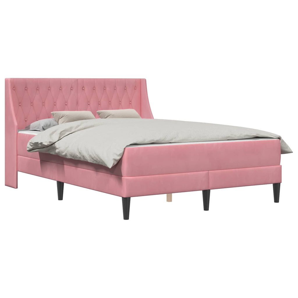 Bettgestell mit Matratze mit Matratze Rosa 140 x 190 cm Samt