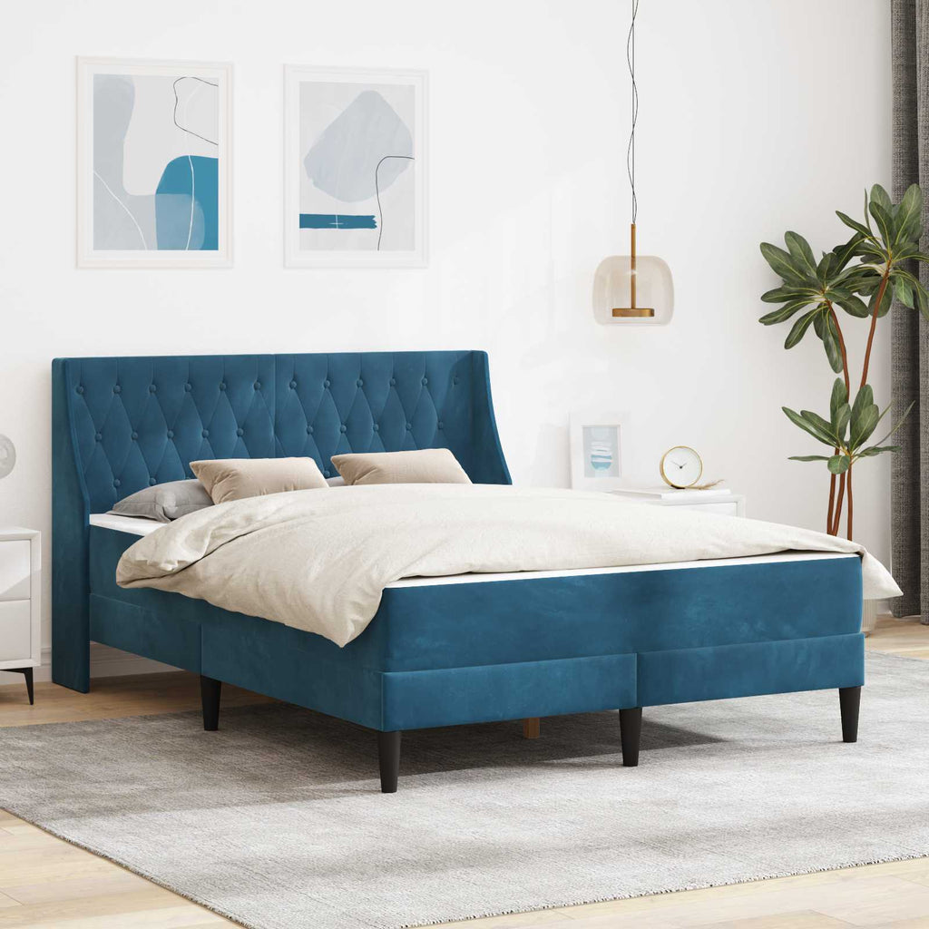 Bettgestell mit Matratze mit Matratze Blau 140 x 190 cm Samt