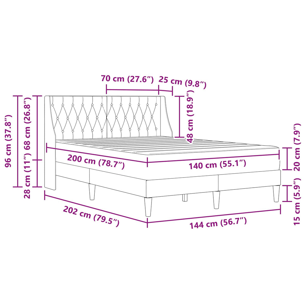 Bettgestell mit Matratze mit Matratze Schwarz 140 x 200 cm Samt