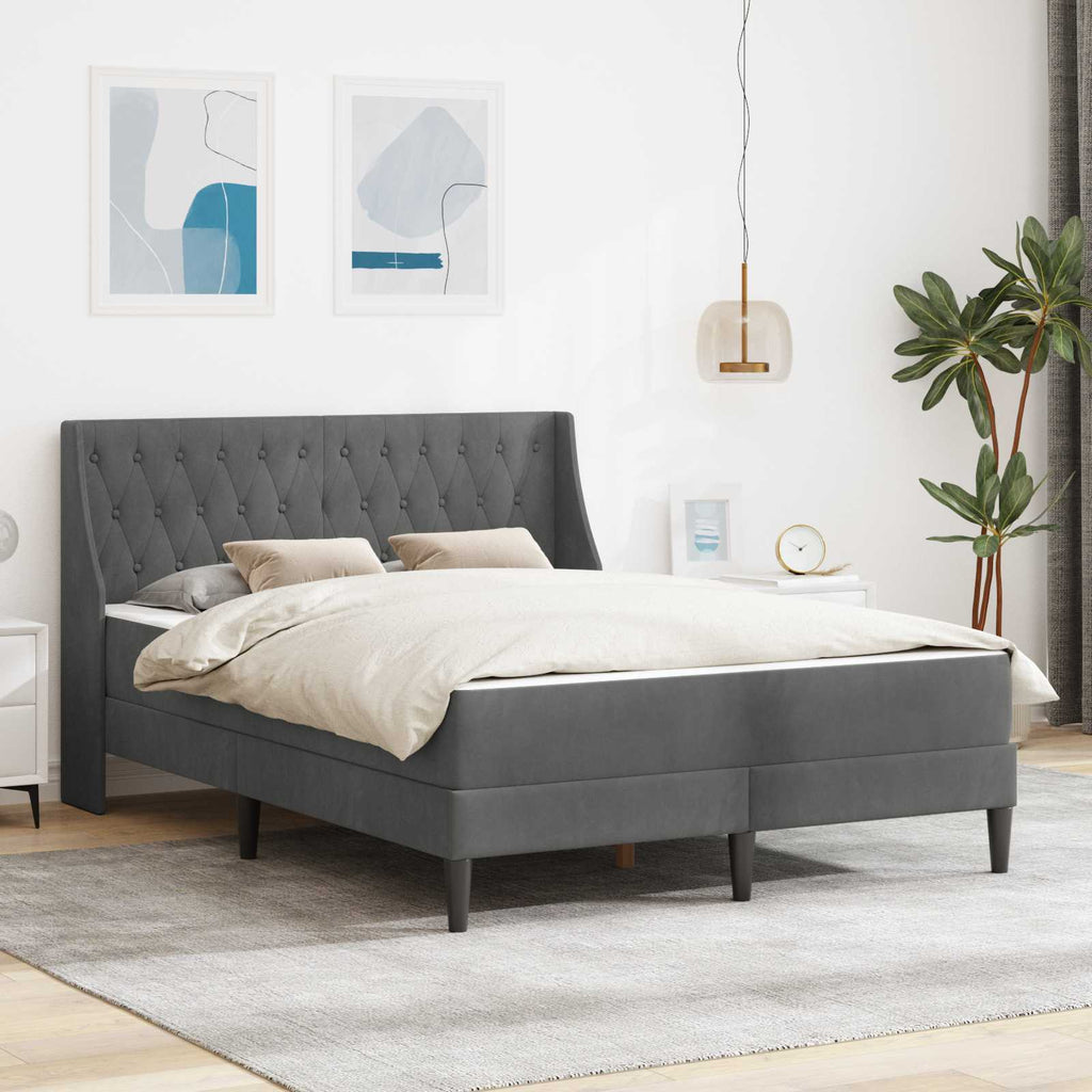 Bettgestell mit Matratze Dunkelgrau 160 x 200 cm Samt