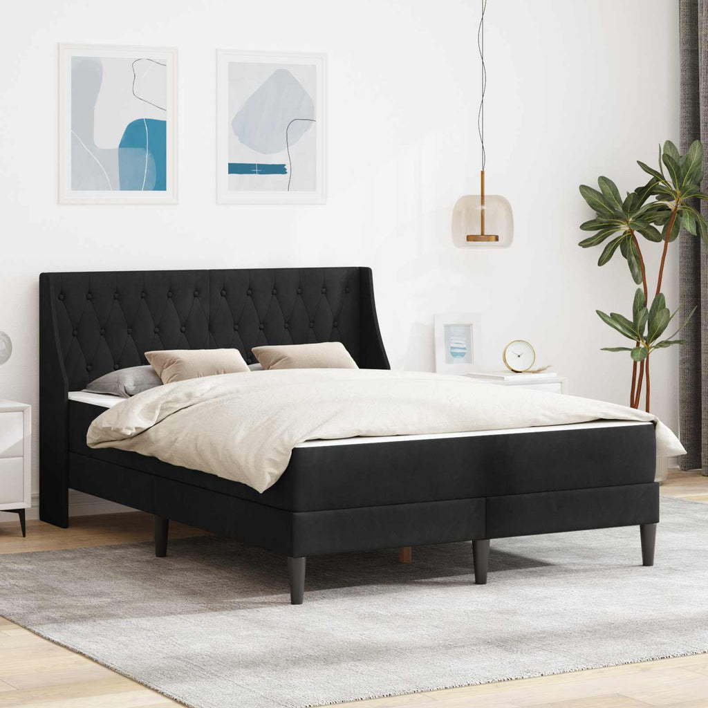 Bettgestell mit Matratze mit Matratze Schwarz 180 x 200 cm Samt
