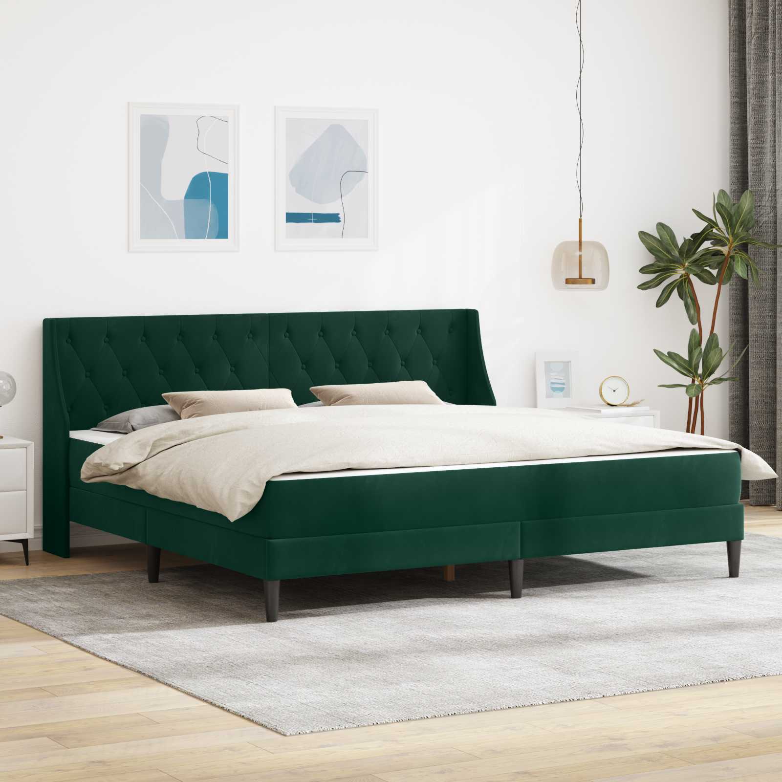 Bettgestell mit Matratze Dunkelgrün 200 x 200 cm Samt