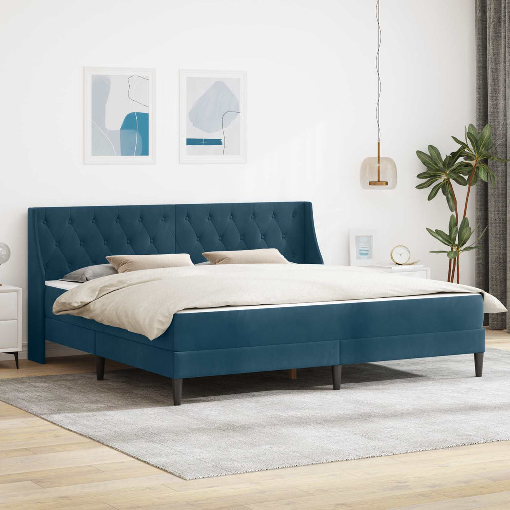 Bettgestell mit Matratze mit Matratze Blau 200 x 200 cm Samt