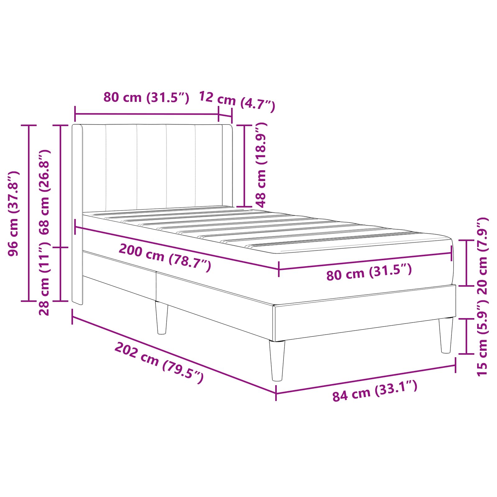 Bettgestell mit Matratze mit Kopfteil Hellgrau 80 x 200 cm Samt