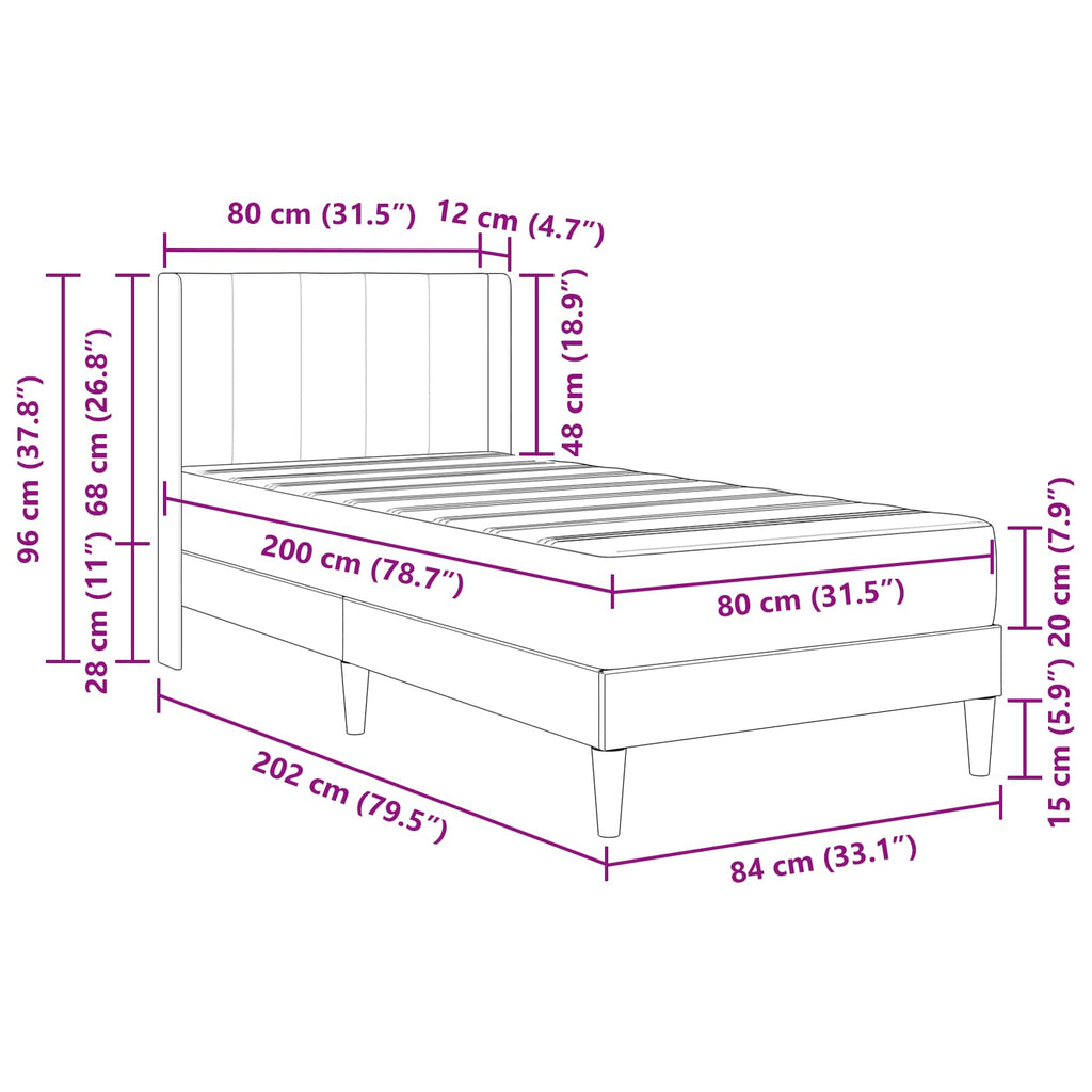 Bettgestell mit Matratze mit Kopfteil Blau 80 x 200 cm Samt