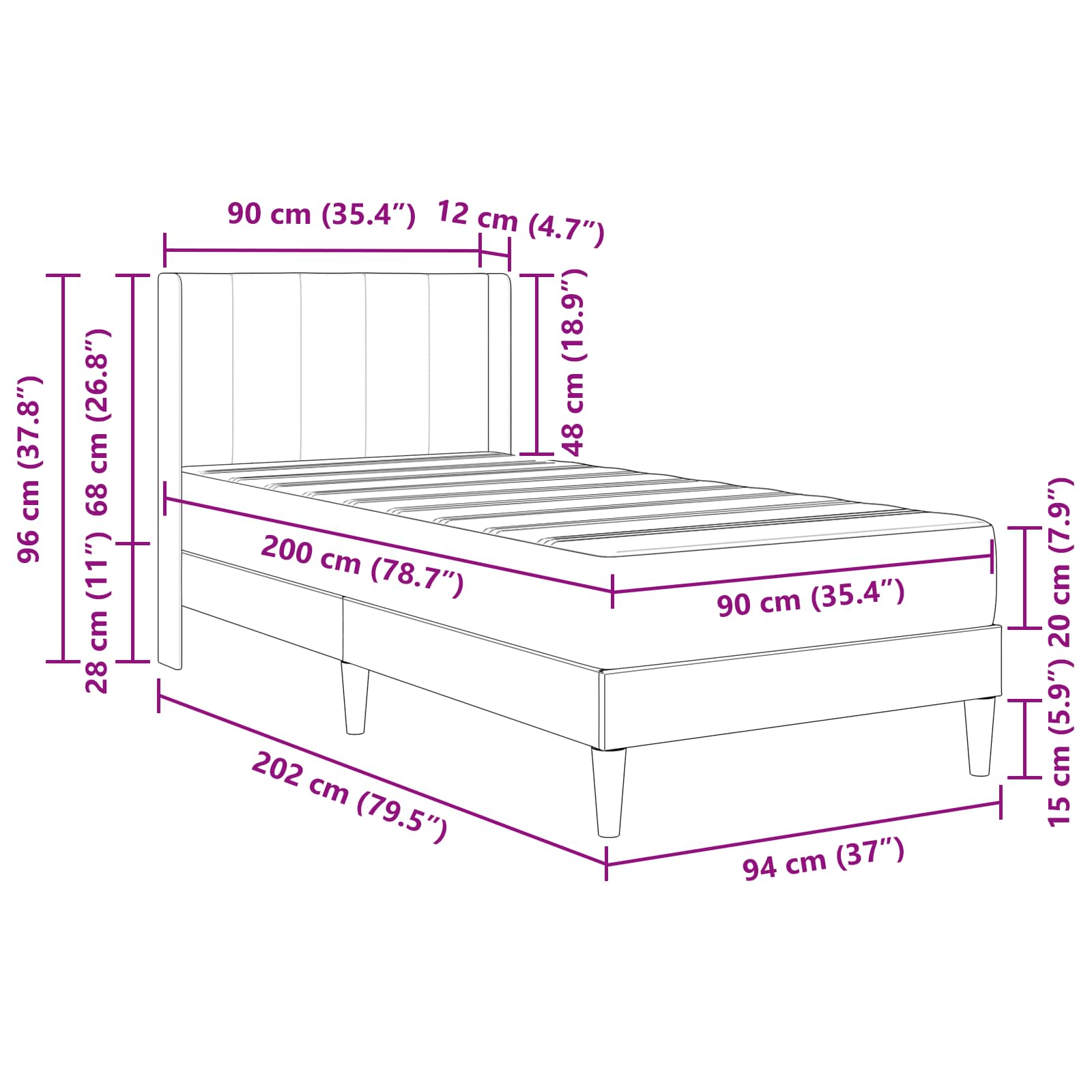 Bettgestell mit Matratze Dunkelgrau 90 x 200 cm Samt